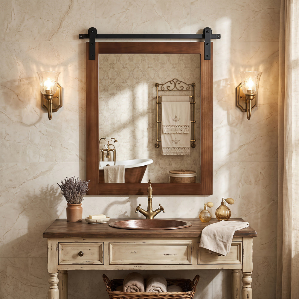 29" x 23" Rectangle Farmhouse Wall Mirror with Metal Bracket for Bathroom-Rustic Brown - Gallery View 1 of 9