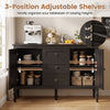 Vintage 47" buffet cabinet in brown features 3 drawers, 2 cabinets, and 3-position adjustable shelves for organized dining.