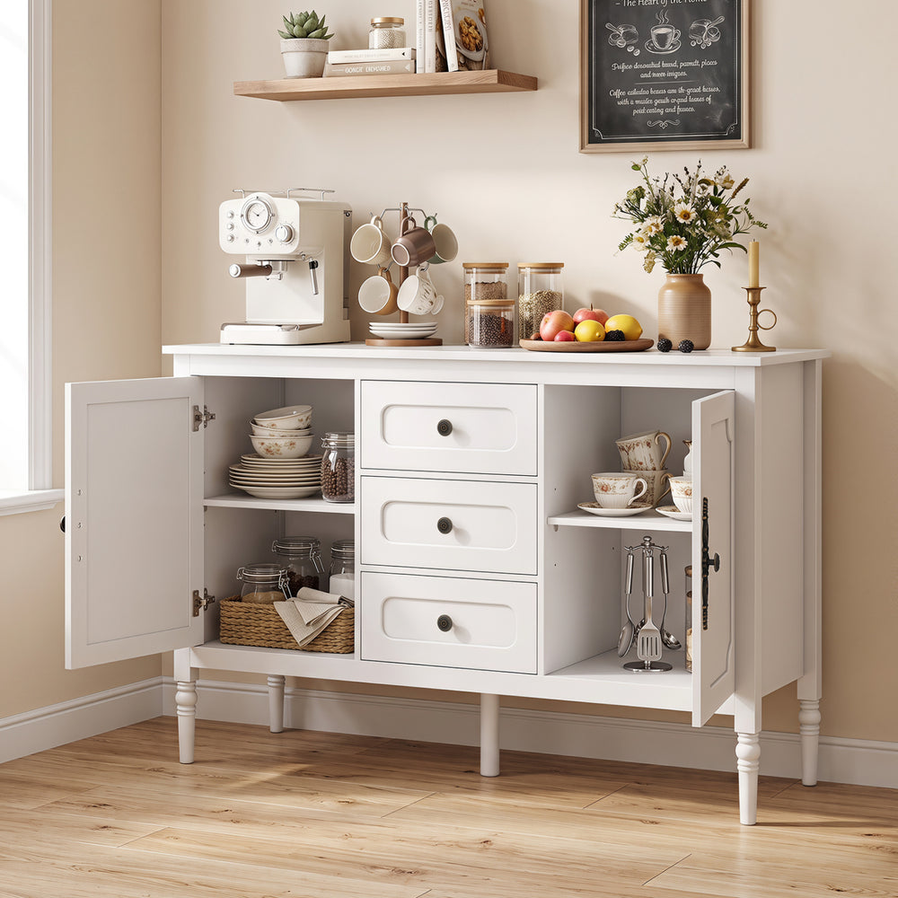 47" Vintage Buffet Cabinet with 3 Drawers 2 Cabinets and Adjustable Shelves for Dining Room-White - Gallery View 1 of 11