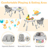 5-in-1 baby highchair in gray features a height-adjustable design, removable cushions, and a storage basket for convenience.
