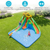 Brightly colored inflatable water slide with double slides, climbing wall, and water gun for exciting summer backyard play.
