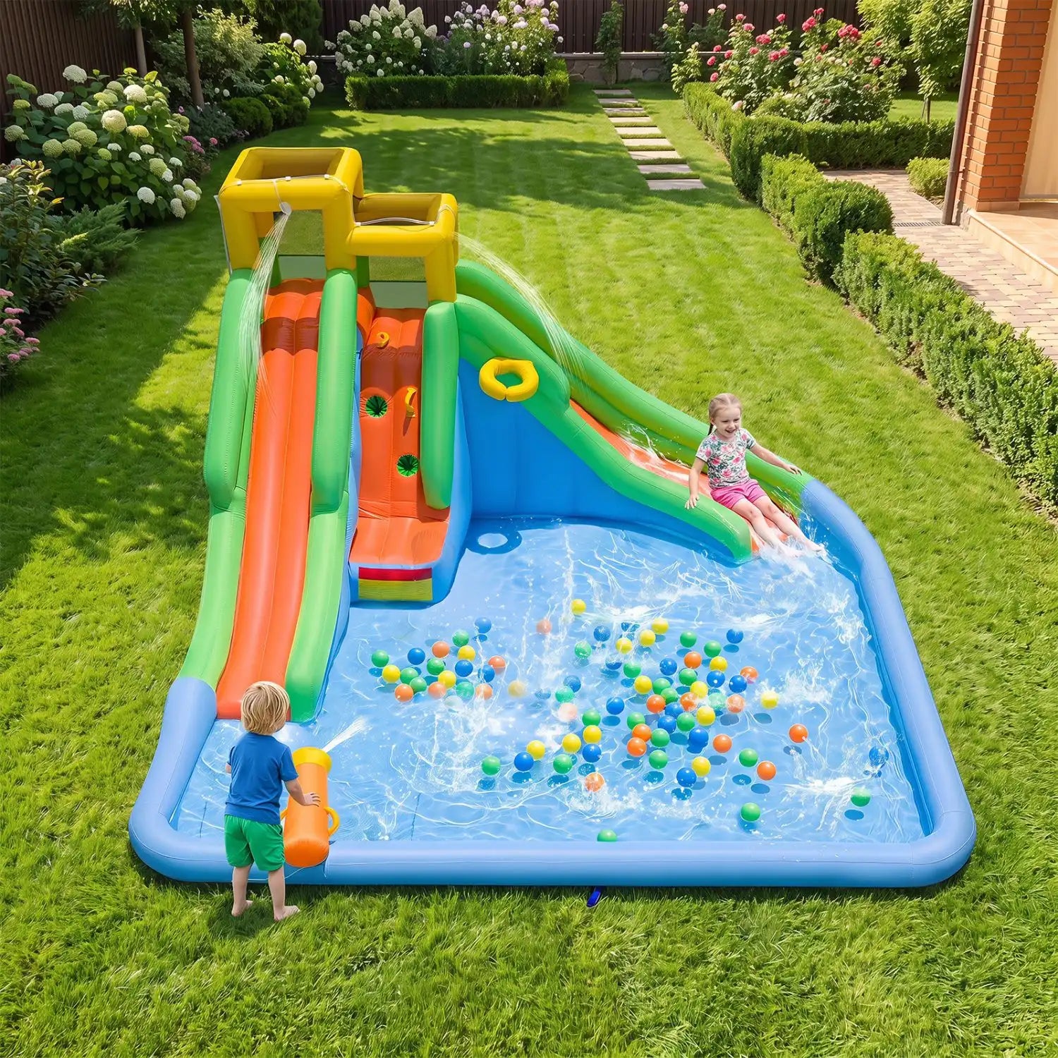 Costway Kids Inflatable Water Slide Double Slides w/ 680W Blower 22315975 New