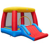 Inflatable bounce house with slide and basketball hoop, made of durable 420D Oxford fabric for kids aged 3-12.