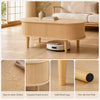 Oval lift top coffee table with fluted design, solid wood legs, and easy-to-clean surface for living room convenience.