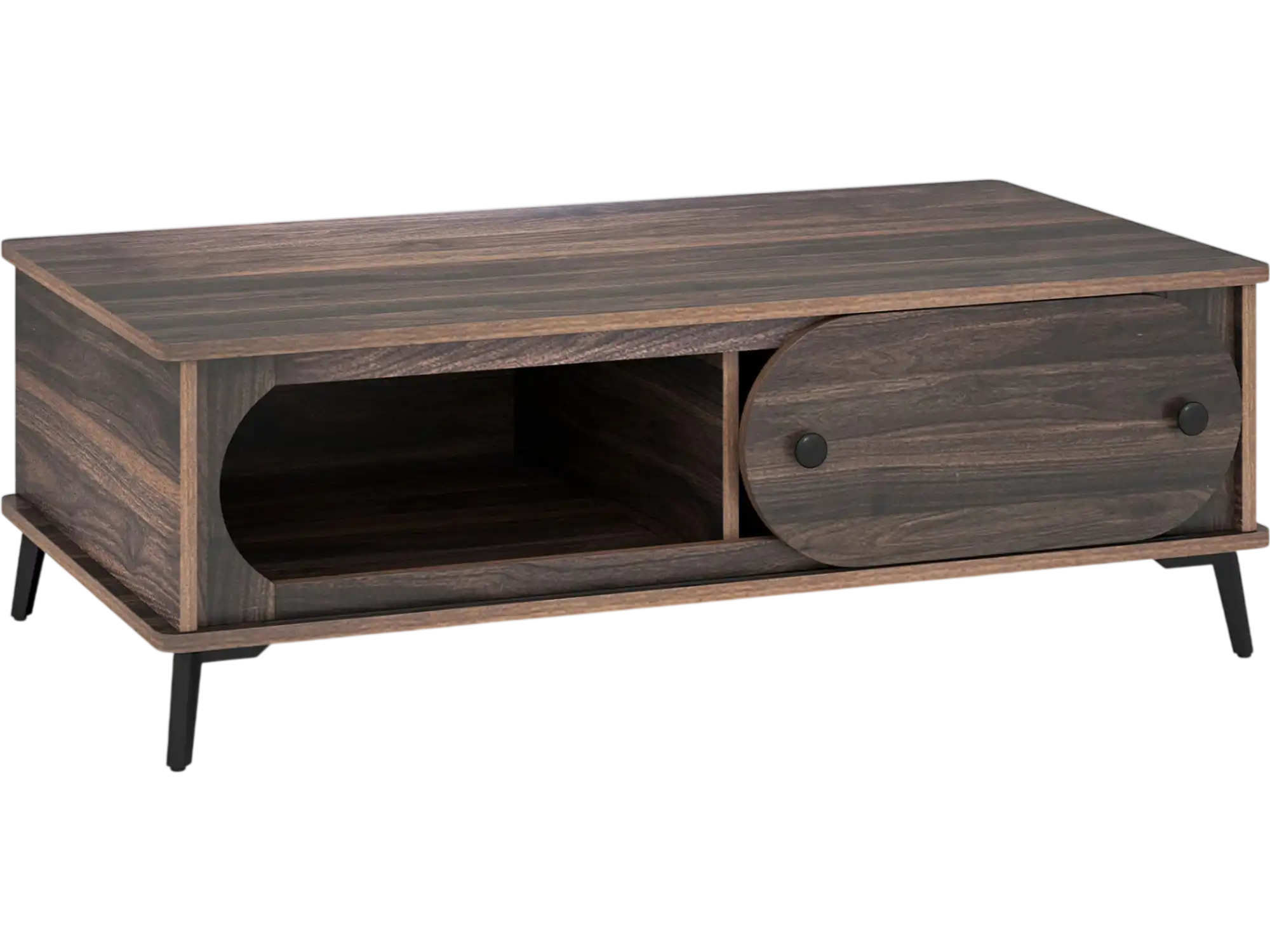 Costway Modern Wooden Coffee Table w/ 2 Compartments Metal Legs 66357079 New
