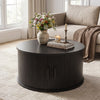 23.5" Round Coffee Table with Storage and Sliding Tambour Door for Living Room-Black - Gallery View 1 of 10