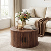 23.5" Round Coffee Table with Storage and Sliding Tambour Door for Living Room-Walnut - Gallery View 1 of 10