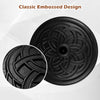 Weighted round umbrella base in black with classic embossed design, adjustable knob, and fits 1.5" and 1.9" poles.