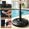 Weighted round umbrella base in black with adjustable knob, designed for 1.5" and 1.9" poles, ideal for outdoor use.