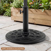Round 20 lbs patio umbrella base in black features a decorative pattern and includes adapters for 1.5" and 1.9" poles.