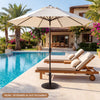 20 lbs round patio umbrella base in black with adapters, designed for stability on decks and poolside areas.