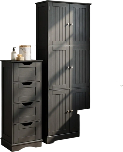 Costway Bathroom Cabinet Set 6-Door Tall Cabinet 4-Drawer Cabinet 80034936 New