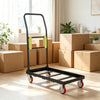 Folding hand truck with a 800 lbs capacity, featuring a sturdy frame and four wheels for easy transport of items.