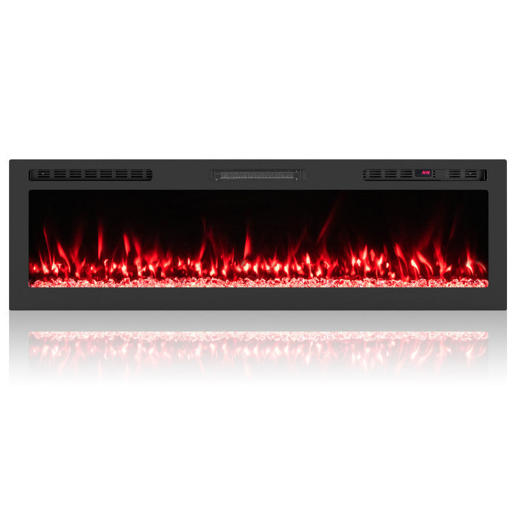 60" smart WiFi electric fireplace with customizable flame colors and adjustable heat for a cozy holiday living room.