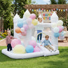 Children enjoying the inflatable bounce house with colorful balloons, slide, and basketball hoop for vibrant outdoor celebrations.