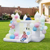Inflatable bounce house featuring a jumping area, smooth slide, and colorful balloons for outdoor party fun.