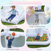 Inflatable bounce house featuring a smooth slide, basketball hoop, and ball pit for endless outdoor fun and excitement.