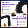 24-inch Halloween wreath with 179 branch tips and 9-foot garland featuring a striking black design for festive decor.