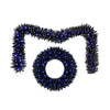 Black 24-inch wreath and 9-foot garland set with 389 branch tips and purple LED lights for Halloween decorations.