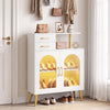 Modern buffet cabinet sideboard in white with translucent doors, spacious storage, and RGB LED lights for ambiance.