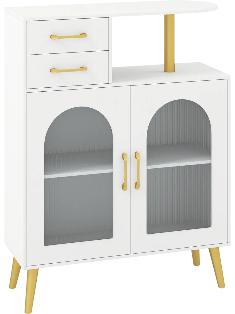 Modern buffet cabinet sideboard in white with translucent doors, spacious drawers, and RGB LED lights for stylish storage.