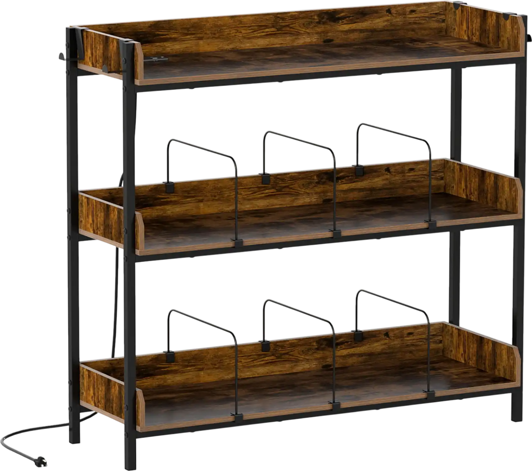 Costway 3-Tier Record Player Stand w/ Power Outlets Metal Dividers Bookcase 95857368 New