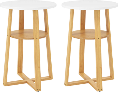 Costway Set of 2 2-Tier End Side Tables w/ Lower Shelf X-Shaped Base 74831914 New
