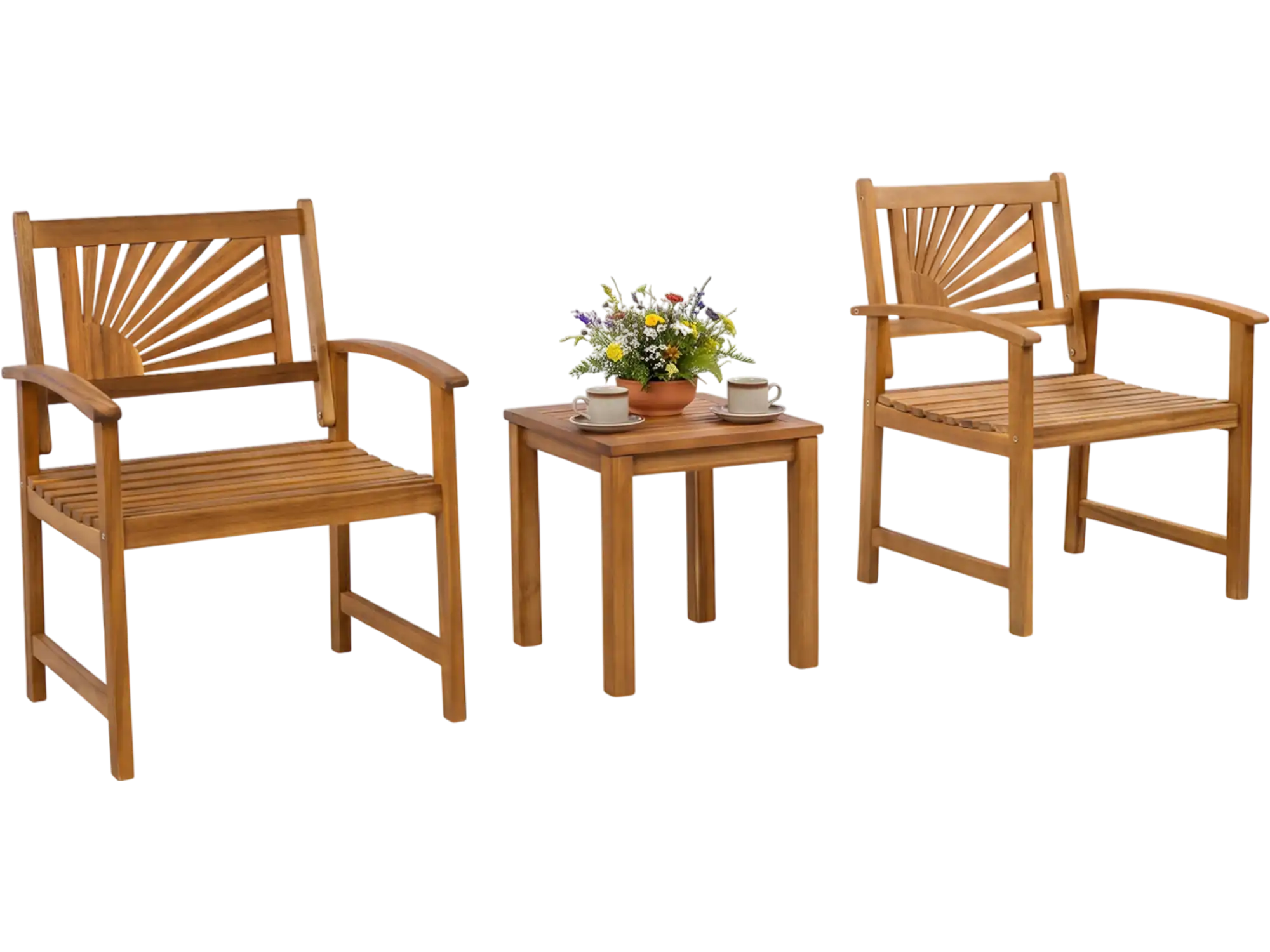 Costway 3-Piece Patio Acacia Wood Bistro Set w/ 2 Slatted Armchairs 97487332 New