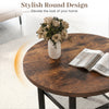 Modern round coffee table in rustic brown with a metal frame, featuring a spacious tabletop and two-tier storage for versatile use.