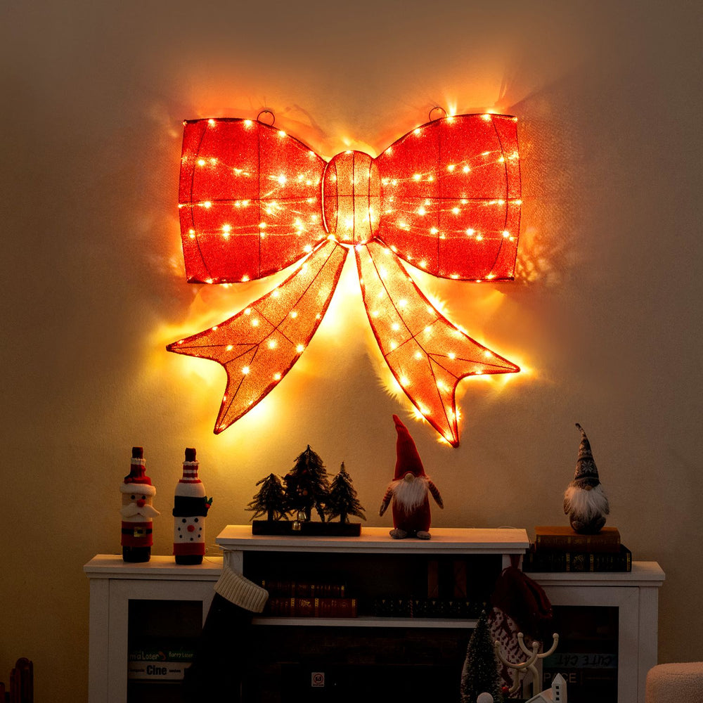 Extra-large 37-inch lighted Christmas bow decoration with 150 warm white LED lights, perfect for festive indoor or outdoor displays.