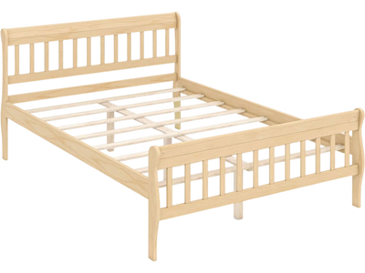 Costway Solid Wood Platform Bed Frame Headboard Natural 10536578 New