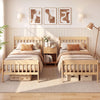 Twin size solid wood platform bed frame with slatted headboard and natural finish, ideal for versatile bedroom styling.