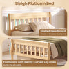 Solid wood platform bed frame with slatted headboard and footboard, offering durability and under-bed storage for twin size.