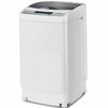 Compact washing machine with a stainless steel inner tub and clear lid, ideal for small spaces like apartments and dorms.