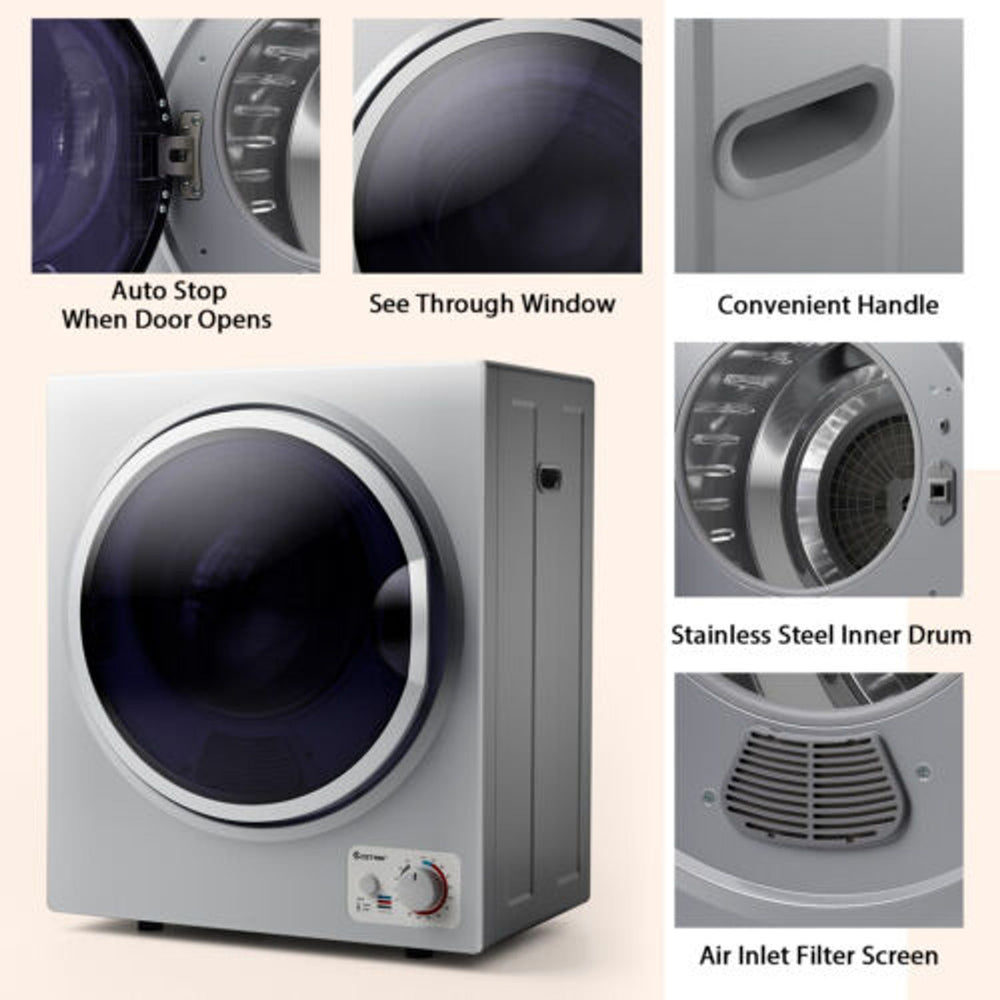 Compact washing machine and clothes dryer bundle with stainless steel drum and see-through window for small spaces.