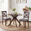 Brown wooden dining chairs set of 2 with fabric padded seats, featuring an ergonomic backrest and protective foot pads.