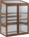 Fir wood greenhouse cabinet with transparent flip-top roof and two doors, ideal for protecting plants outdoors.