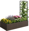 Rattan raised garden bed with trellis features a large planting area for flowers and excellent drainage for patio or balcony.