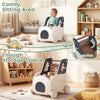 4-in-1 baby car shape toy box with wheels features a comfy sitting area, tip-up seat, and ample storage for toys.