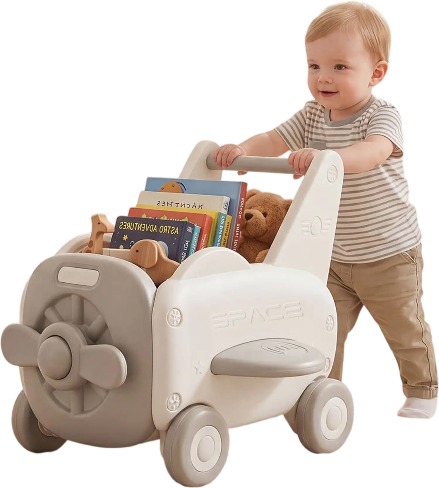 Costway 3-in-1 Baby Airplane Push Walker Toy Box w/ Wheels Tip-Up Seat 30384294 New
