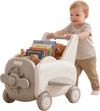 Toddler toy box in airplane shape with wheels, flip-up seat, and ample storage for toys, perfect for safe playtime.