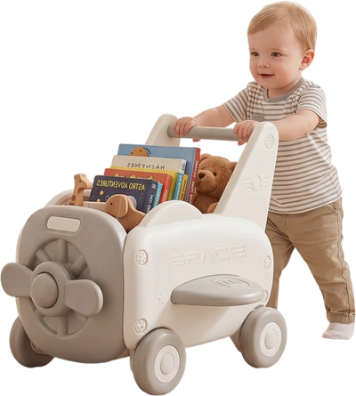 Costway 3-in-1 Baby Airplane Push Walker Toy Box w/ Wheels Tip-Up Seat 30384294 New