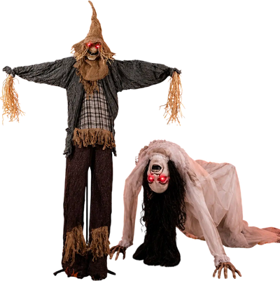 Costway 7' Halloween Animatronic Standing Scarecrow Crawling Woman Ghost 92164100 New