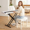Portable digital piano keyboard with semi-weighted keys, triple pedals, and adjustable stand for versatile playing.