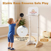 Toddler sports set featuring a 3-in-1 basketball hoop and soccer goal with a stable triangular base for outdoor play.