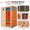 2-person far infrared wooden sauna room featuring a 2-in-1 heating system with mica panels and crystal tubes for effective therapy.