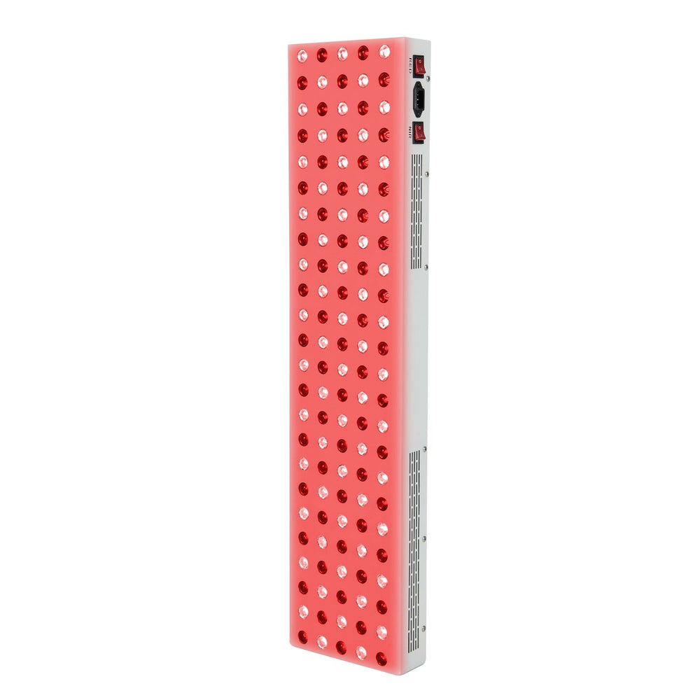 Red light therapy panel featuring 660nm and 850nm wavelengths for skin inflammation and joint pain relief.
