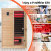 Far infrared wooden sauna room for two, featuring Canadian hemlock, dual control panels, and therapeutic red light therapy.
