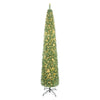 Slim 9-foot pre-lit pencil artificial Christmas tree featuring 1032 full branch tips and 400 LED lights for cozy holiday ambiance.
