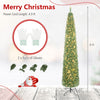 9-foot pre-lit pencil artificial Christmas tree with 1032 branch tips and 400 LED lights, perfect for small spaces.